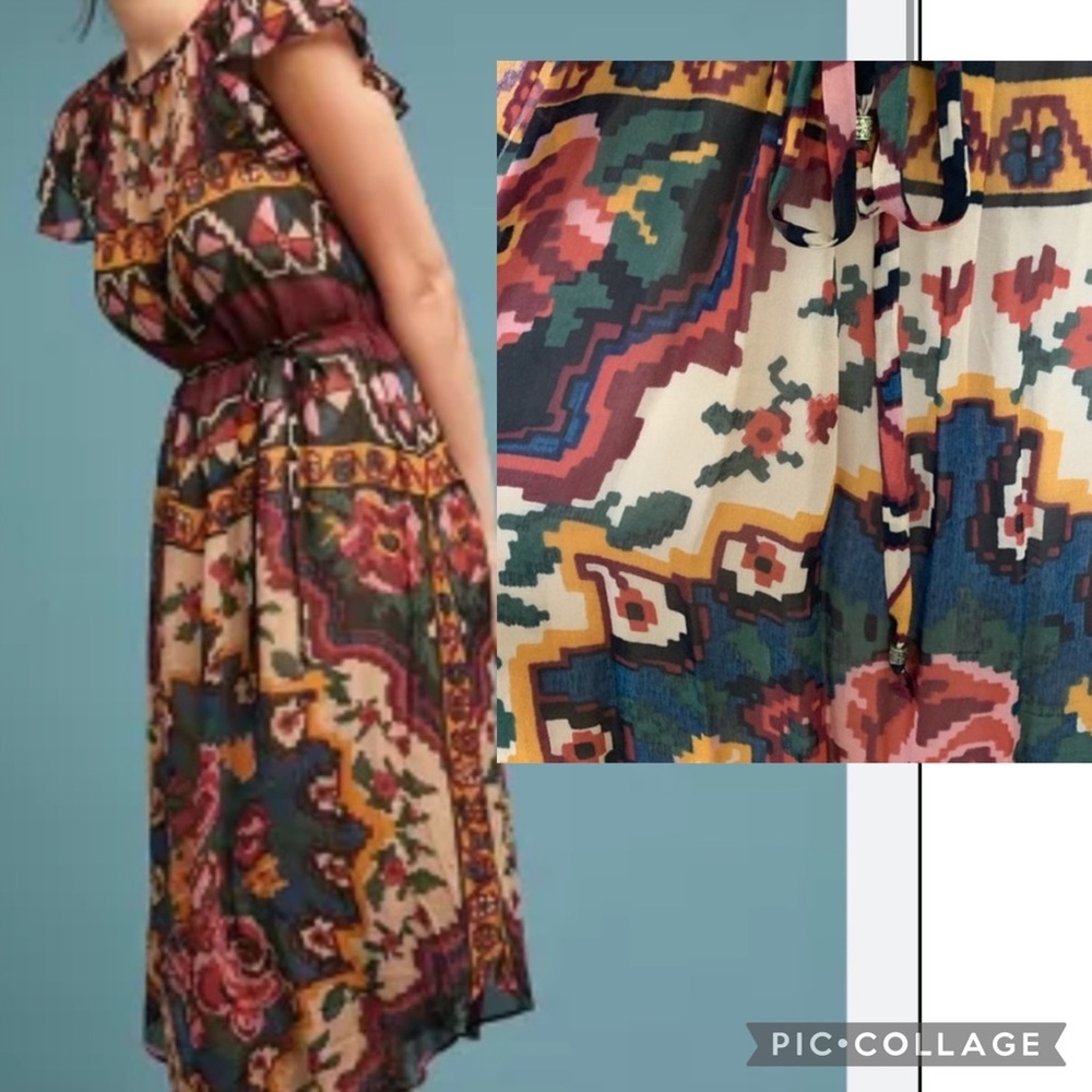 ✨HP✨ Anthro | Mosaic Vintage Floral Midi Dress